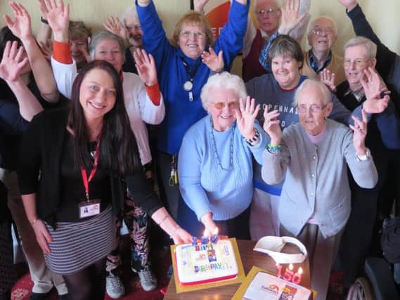 Staff and users at Preston based sight loss charity Galloways celebrating 150 years since the charity was founded.