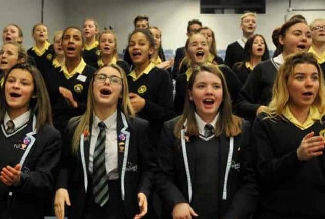 Ashton High School and Fulwood Academy pupils rehearsing for their concert for Stand Together Against Racism
