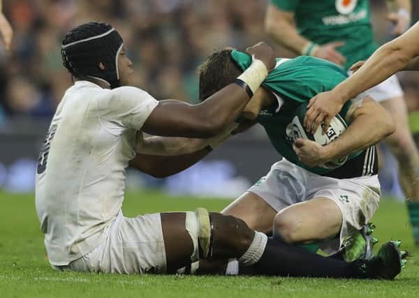 Johnny Sexton is tackled high by Englands Maro Itoje during last Saturday's Six Nations match in Dublin