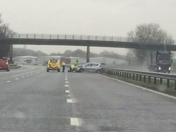 A lane was temporarily closed following the accident on the M6. 
Pic: Lancashire Police