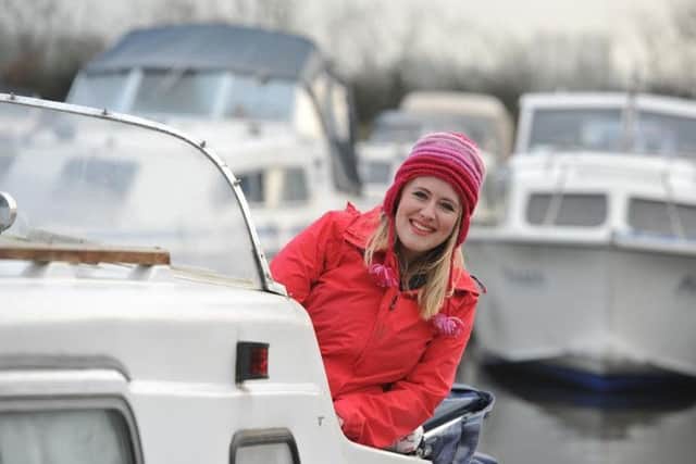Stef Hall on her boat on the Lancaster Canal