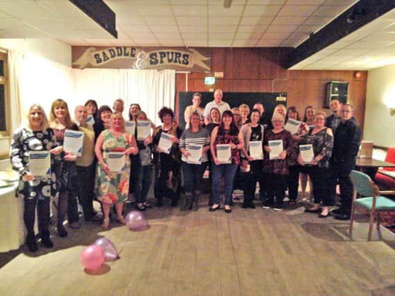 Foster carers who attended celebration event with their thank you certificates. 

(L- R) Tracy Brown, Janna Campuzano, Alan Wilson, Sarah Wright, Julie Wilson, Joanne Gregoire, Coral Varley, Victoria House, Karen Ready, Dianne Fenna  Winder, Amanda Bradley, Louise Mcalea, Kath and Patrick Miller, Leona Pye, Naomi Crawford, Catherine Wareing, Alix Mandeville, Pam Beswick, Phillip Wareing, Tami Cragg, Dawn Williamson, Leanne and Jonathan Porter, Susan and Peter Tymon Fletcher