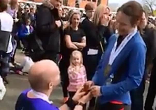 Phill Berry and Nikki Fulcher get engaged at the Manchester Marathon