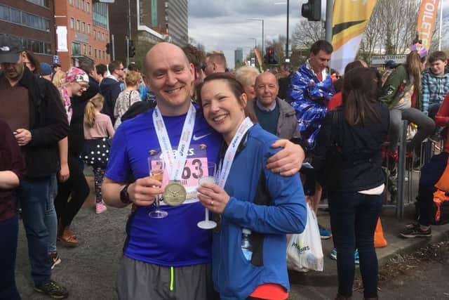 Nikki Fulcher and Phill Berry, follwing their engagement after both running the Manchester marathon on April 3, also Nikki's 35th birthday