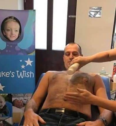 Nick Tofalos, principal of Garstang Osteopathic Clinic, had the hair waxed from his chest to support his long-term patient and friend Luke Carter.