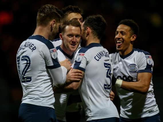 Aiden McGeady is congratulated after scoring in PNE's 5-0 win over Bristol City