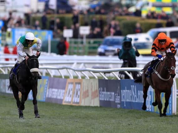 Many Clouds (left) in his last race