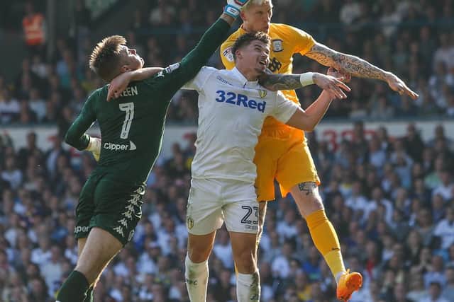 PNE substitute Simon Makienok challenges in the air