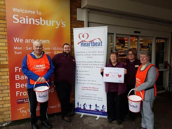 Heartbeat collectors Peter and Ann Hilton (far right), with Sainsbury's staff Paul Gordon, Cath Spence and Jackie Campbell