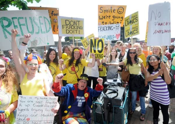 Anti-fracking protesters including Gayzer Frackman outside County Hall