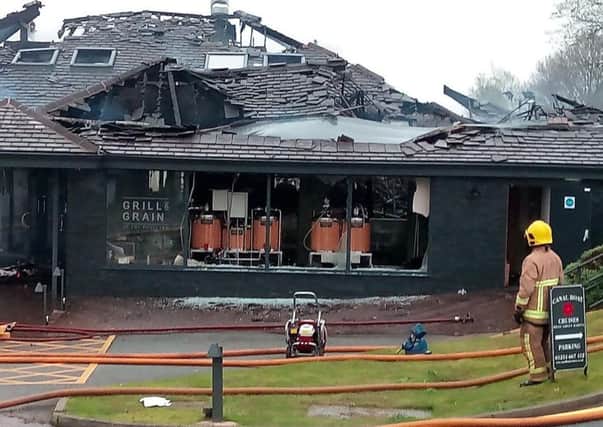 Aftermath of a fire at the Grill & Grain Pub at Boatyard, Bolton Rd, near Hoghton