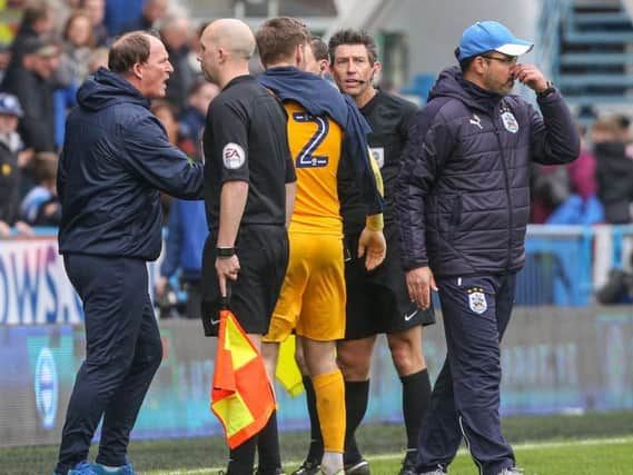 Simon Grayson confronts referee Lee Probert at the final whistle