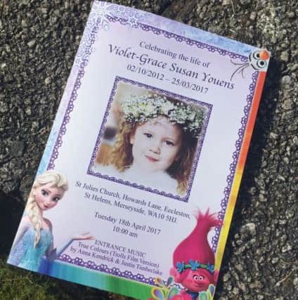 The order of service for the funeral of Violet-Grace Youens