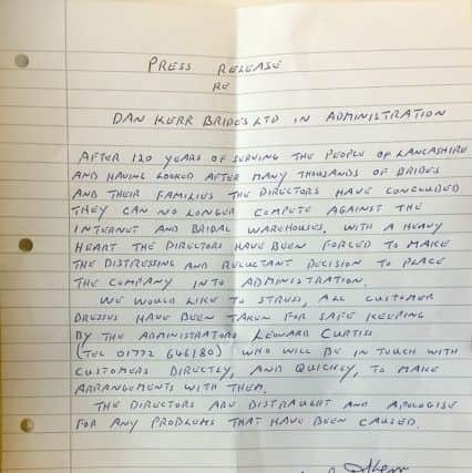 The hand-written letter delivered to the Lancashire Post