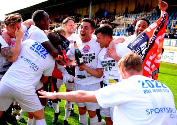 Fylde players celebrate at the final whist (Photo: Steve McLellan)