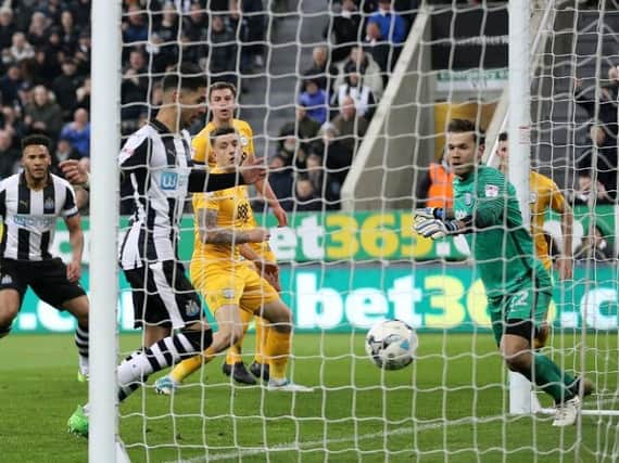 Ayoze Perez scores Newcastle's fourth goal.