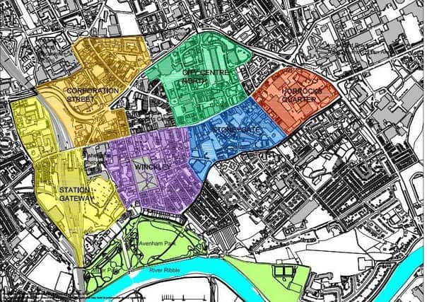 The districts Preston city centre is to be divided into, to attract City Living investment