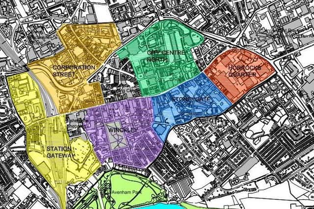 The districts Preston city centre is to be divided into, to attract City Living investment