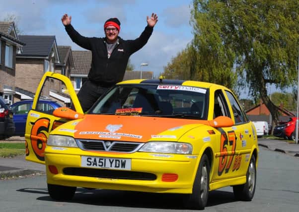 Steve Mayren, with his car bought from the internet for Â£70, will compete in the Benidorm Bangers rally 'Run to the Sun' from Blackpool across Europe to Benidorm, raising funds for Yorkshire and North West Air Ambulance charities