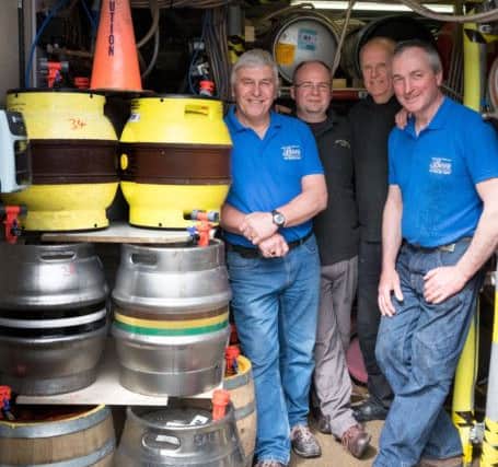 Whittingham Beer and Sausage Festival.  L-R Fred Squire, Rob Parker, Pete Parkinson and Tony Dixon manning the cellars.