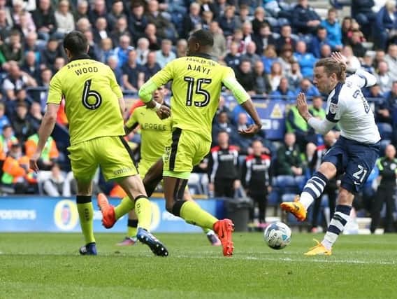 Stevie May goes for goal on his return to the Preston North End starting line-up.