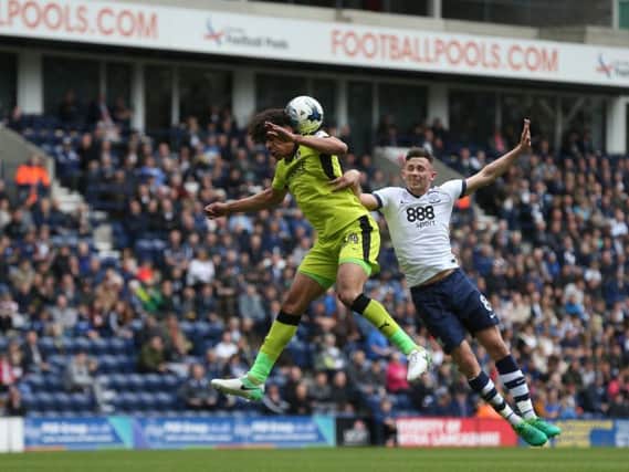 Alan Browne challenges in the air against Rotherham