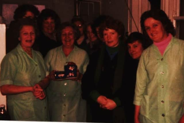 Taken from Ann Burgess's collection of St Joseph's Catholic Primary School in Lancaster. This picture shows Ann (third from right) at the school when she worked there as a welfare assistant.