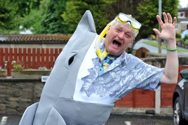 Photo Neil Cross Animal Pub Crawl in aid of St Catherine's hospice Keith Maddock's shark attack