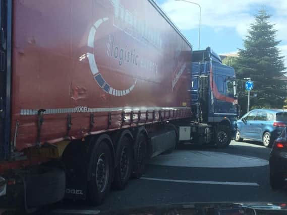 The Old Oak roundabout in Longridge where a HGV got stuck this week