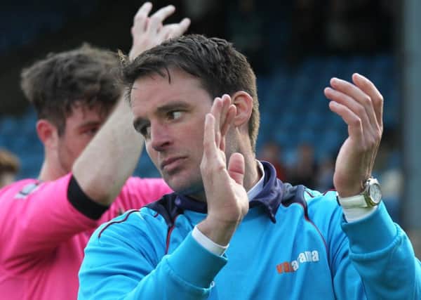 Chorley boss Matt Jansen salutes the fans after the play-off final defeat at Halifax (PHOTO CREDIT JOSH VOSPER)