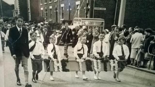 A Sunday School on Whit procession, passing Stanning Street, Leyland, in the 1950s