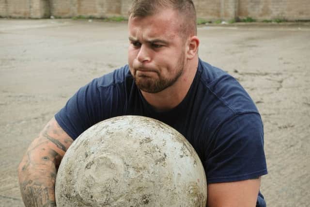 Former soldier Greg Dunning almost lost his life after stepping on an IED whilst recovering an injured colleague, but following rehabilitation he is now competing in Strongest Man competitions and hopes to take the British and then World titles Greg gets to grips with a 90kg concrete ball.