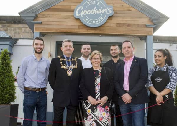 Mayor of Chorley coun Mark Perks and mayoress Pat Haughton celebrate the opening of Goodwins Bar & Kitchen with general manager Martin Carter (second from right) and staff