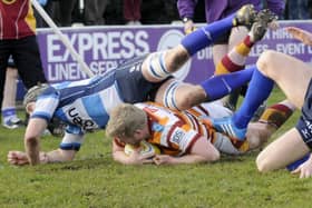 Alex Loney, pictured in action for Fylde, suffered  what is feared to be a torn Achilles in Lancashire's victory over Cheshire
