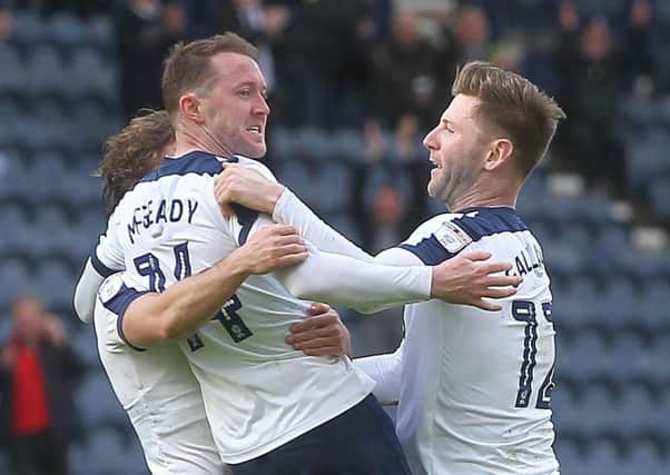 Aiden McGeady is congratulated by Paul Gallagher after scoring against Nottingham Forest in April