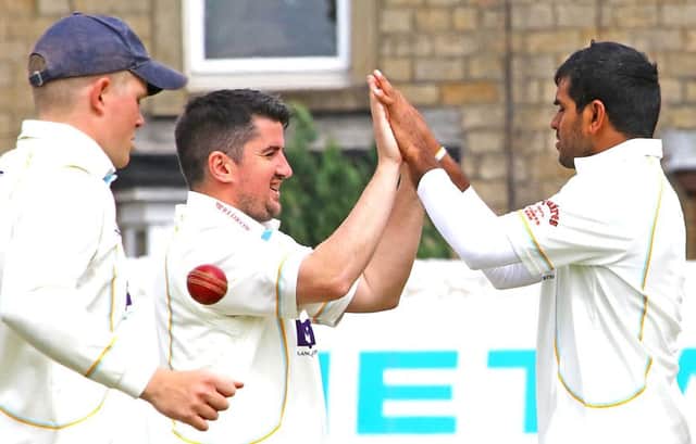 Lancaster celebrate a wicket for Kasun Madushanka