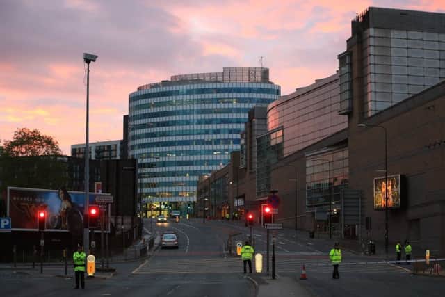 Dawn over Manchester the morning after a suspected terrorist attack at the Manchester Arena at the end of a concert by US star Ariana Grande