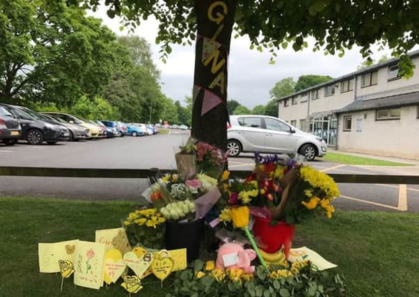 A floral tribute to Manchester terror attack victim Georgina Callander at Runshaw College, where she was a student.