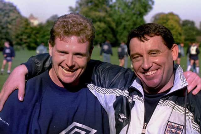 England manager Graham Taylor (right) with midfield player Paul Gascoigne during a break from training at Bisham Abbey
