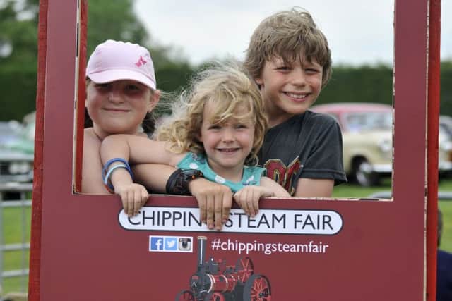 from left, Sally Hunt, eight, Ella-Jane Wilkinson, four and Joe Hunt, ten at the Chipping Steam Fair
