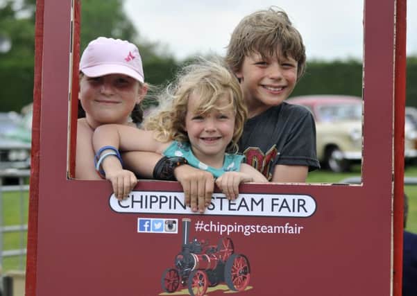 from left, Sally Hunt, eight, Ella-Jane Wilkinson, four and Joe Hunt, ten at the Chipping Steam Fair