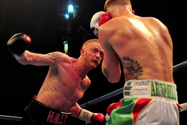 Hall in action during his last fight against Arnfield, live on ITV.