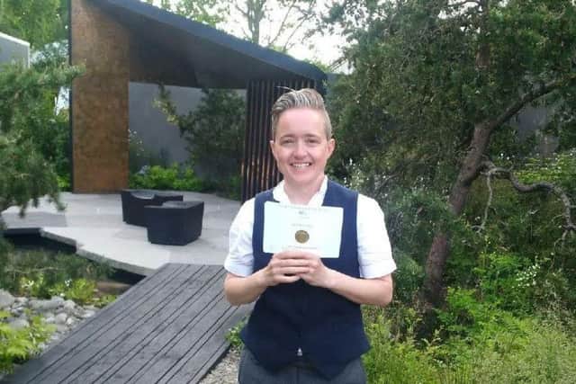 Garden designer Charlotte Harris with her Royal Bank of Canada Garden from the 2017 RHS Chelsea Flower Show