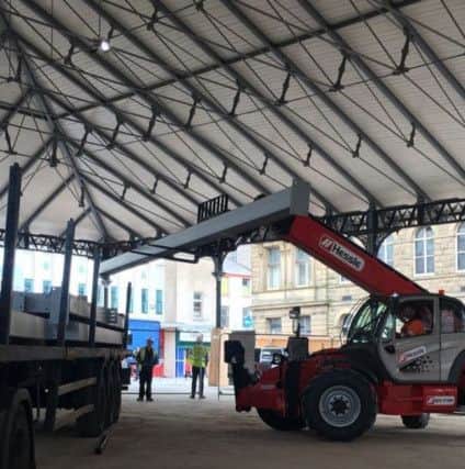 Large steel columns were delivered yesterday as work progresses with Prestons new Â£3m markets project.