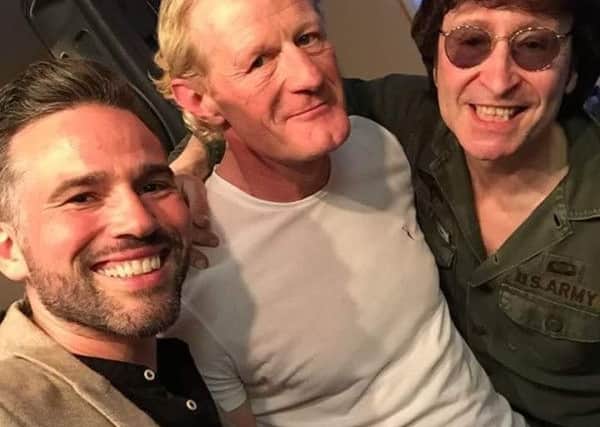 Dean Edwards, Colin Hendry, Gary Gibson aka John Lennon at a Beatles tribute night for St Catherine's Hospice