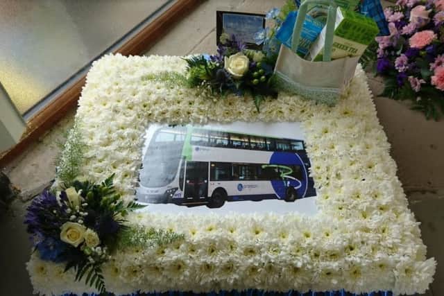 Flowers created by Margaret Mason for Joan Dalton's funeral. Joan would bake cakes for the Preston Bus drivers every day.