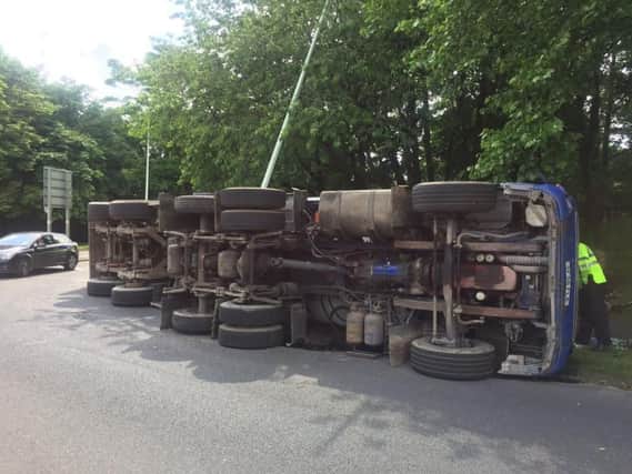 Lorry overturned on Clayton Green roundabout
