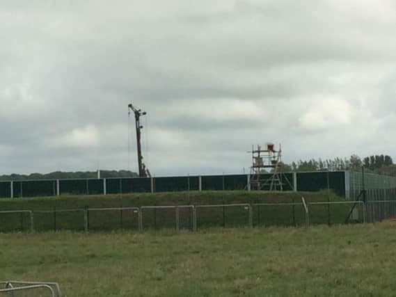 A conductor rig  in place at the Preston New Road fracking site. It will drill the initial hole to install the conductor - the first layers of casing for the well.  The casings are designed to protect the integrity of the top of the wells ready for when the main drilling begins.