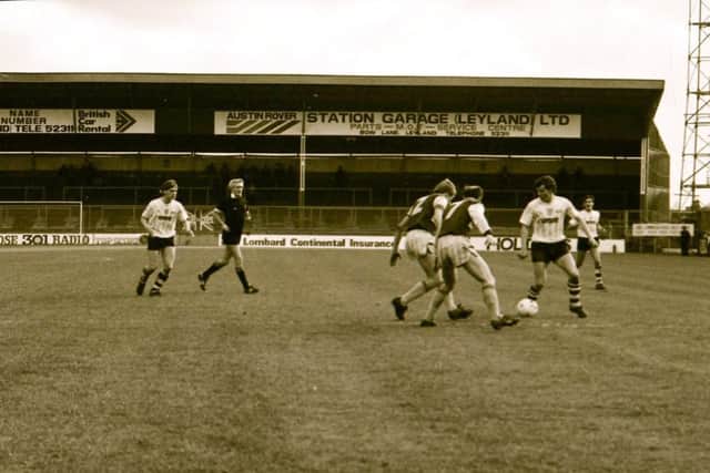 Match action from  PNE's game against Scunthorpe on November 5 1985