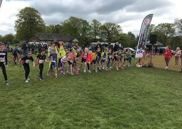Starting line for the  fourth Katie Hewison Duathlon, held in Astley Park.